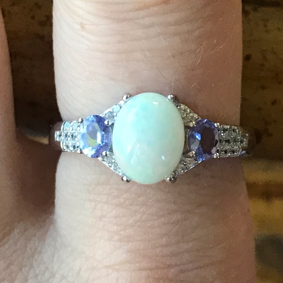 Natural Ethiopian Opal Tanzanite Sterling Silver Ring - Picture 1 of 8